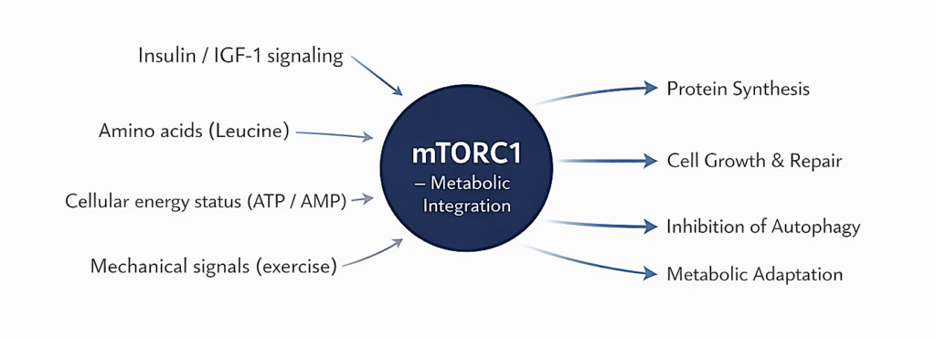 Is Too Much Protein Bad for You? mTOR metabolic integration diagram showing how insulin constant eating and amino acids activate mTOR signaling differently