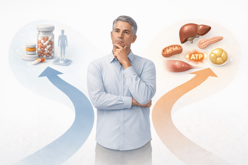 GLP-1 weight-loss drugs compared with long-term metabolic health pathways